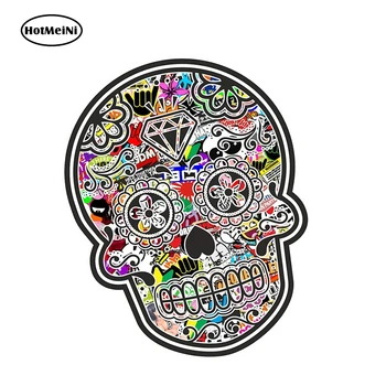

HotMeiNi 13cm X 10.7cm Mexican Day of The Dead Sugar Skull with JDM Style Multi Colour Stickerbomb Motif External Car Stickers