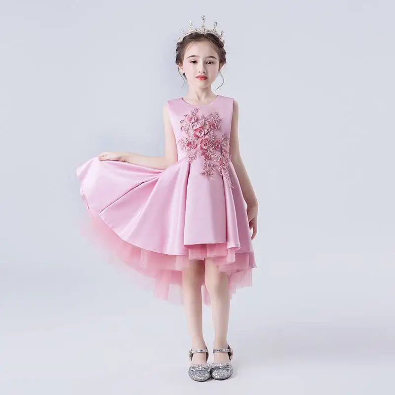 Детские вечерние кружевные платья с аппликацией для девочек торжественное свадебное платье для девочек-подростков+ пальто, 2 предмета, детские платья принцессы с блестками и жемчугом, Q189 - Цвет: pink no shawl
