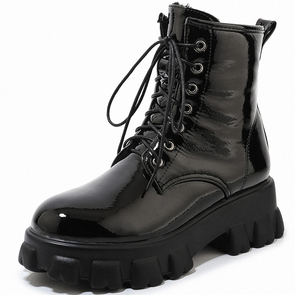 Doratasia/, осенне-зимние ботинки на платформе размера плюс 32-46, женская обувь на шнуровке, черные, белые женские ботинки - Цвет: black no fur
