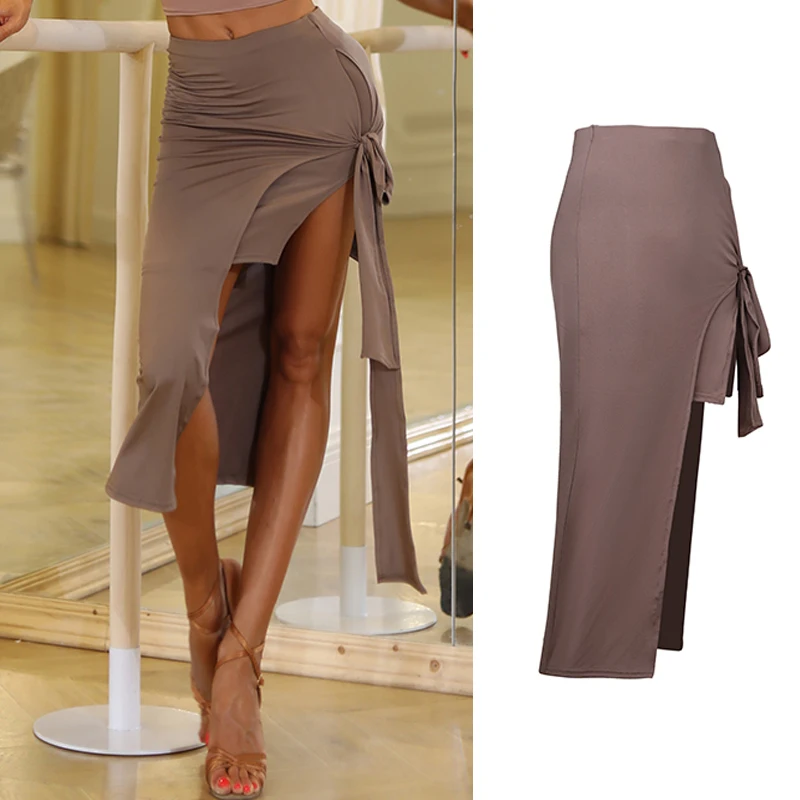 

Latin Dance Skirt Sexy Split Female Adult Training Skirt Tango Salsa Cha Cha Rumba Samba Dancing Wear Practice Clothes DNV12010