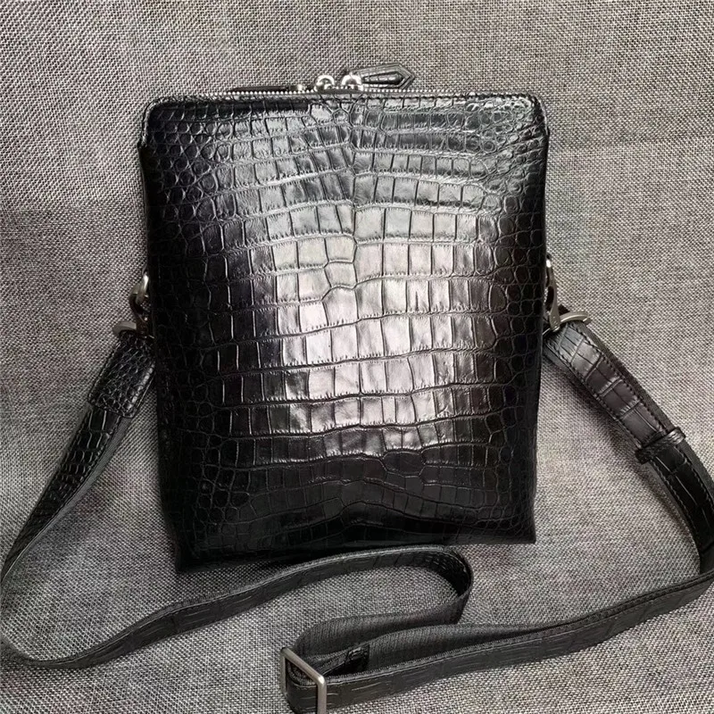 

Business Style Genuine Crocodile Belly Skin Zipper Closure Men Small Shoulder Bag Authentic Alligator Leather Male Messenger Bag