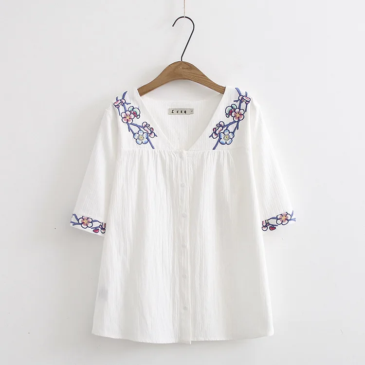 

4XL Plus Size Tee Shirt Femme Zomer Vrouwen Bohemian blouse Borduren Bead Half Mouwen Casual Losse Top Lange Boho blouse