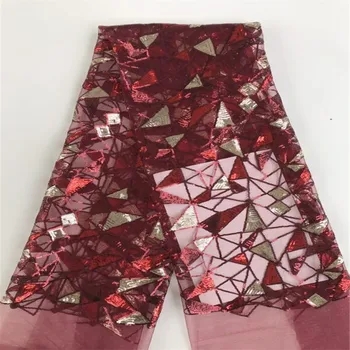 

2020 red New Design African glitter Lace Fabric Wholesale French Lace Fabric High Quality Nigerian Tulle Sequins Lace Fabric