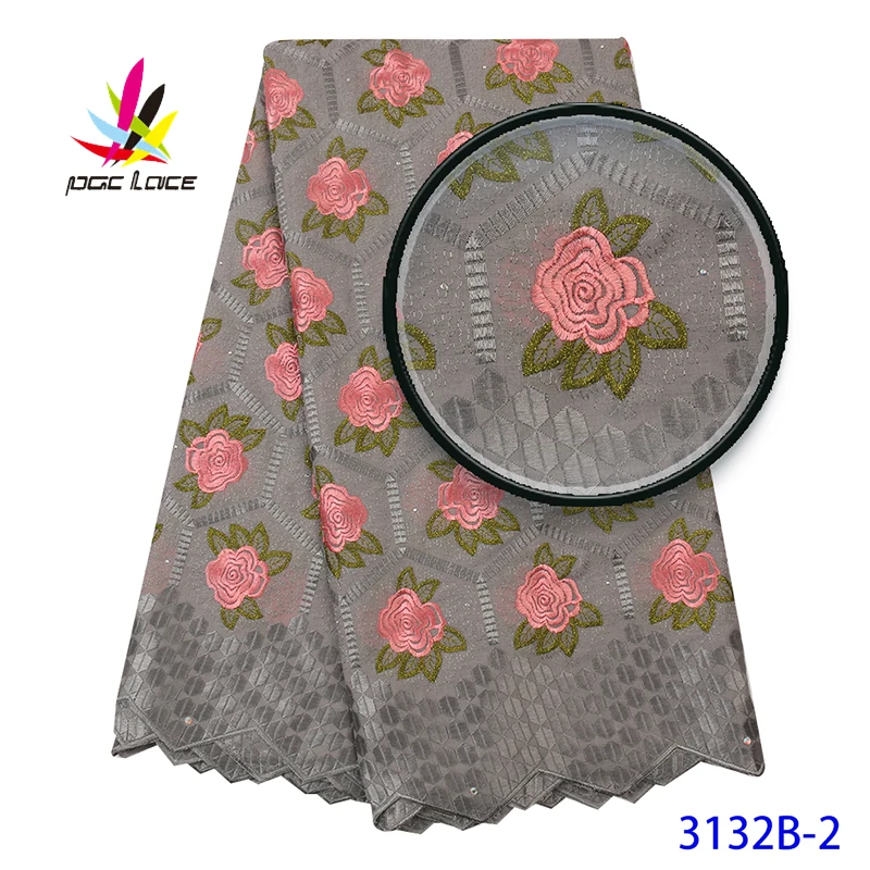 

Grey Embroidered Lace Fabric Cotton Swiss African Nigerian French Dress Good Quality High End Embroidery Best Selling Price