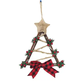 

Christmas Wreath Garland Door Window Wall Hanging Ornament Decoration Rattan with Bow Pine Cones Red Berries and 10 Clear Lights