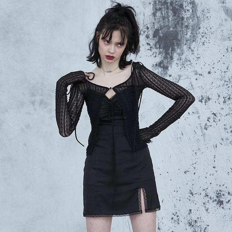 

Sexy Spaghetti Straps Bodycon Gothic Black Dress Women Streetwear Harajuku Black Lace Up Mini Female Dress Casual Purple Dress