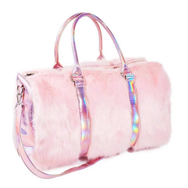 Мягкие радужные сумочки, сумки-мессенджеры из искусственного меха, женские сумки-тоут, большая вместительность, лазерная симфония, розовые сумки через плечо, Бостонская сумка