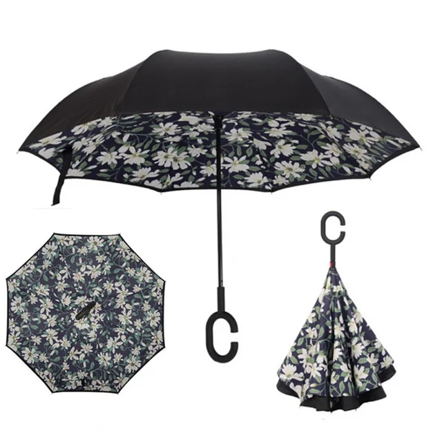 Зонт от дождя и обратного хода для женщин, складной двухслойный зонт для мужчин, самостоящий женский зонт, перевернутые ветрозащитные Зонты - Цвет: as pic