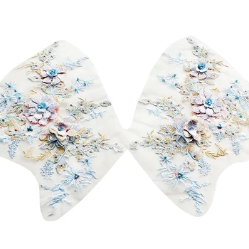 

2Pcs Color Pearl Beaded Embroidery 3D Flowers Diy Lace Flowers Patch Wedding Dress Handmade Diy Costumes Clothing Decoration