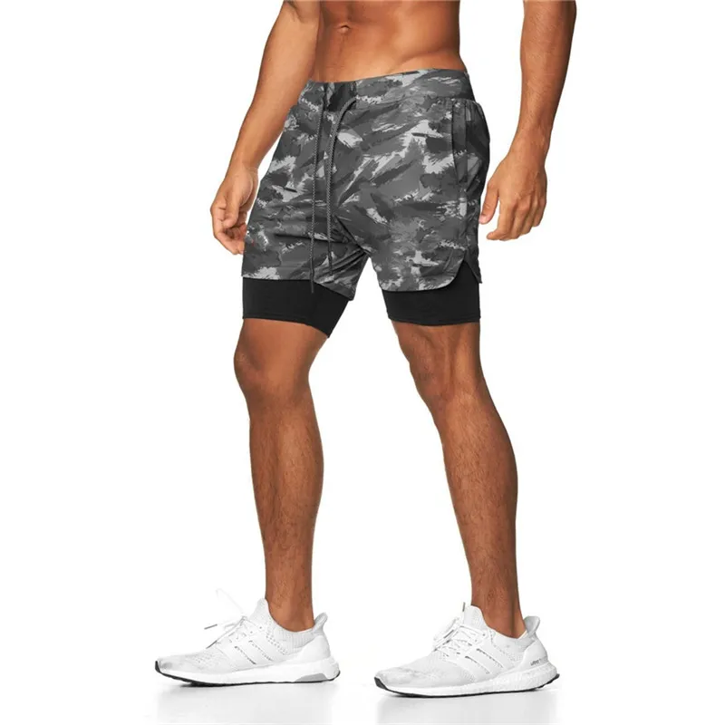 2 em 1 esportes jogging shorts de