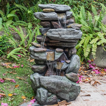 

Outdoor 40.15" 5-Tier Floor Rack Water Fall Fountain with White LED Light for Patio Yard Garden Lawn Front Porch Deck Decoration