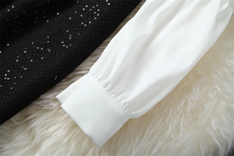 Высококачественное модное женское подиумное платье осень-зима дизайнерское шерстяное платье из твида с рюшами и вырезом в стиле пэчворк, расшитое бисером и блестками