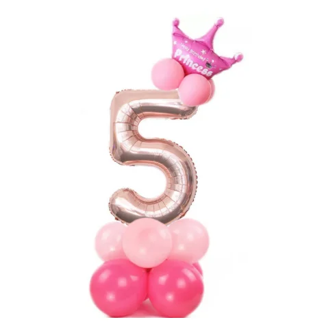 Pink 5 14 шт., костюм на день рождения, 1, 2, 3, 4, 5, 6, 7, 8, 9, 0, шар с цифрами, розовое золото, колонна, Золотая Корона, шары на день рождения, вечерние шары - Цвет: Pink 5