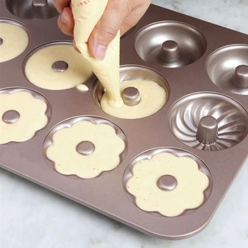 

Donut Mold Cake Pan, 12-Cavity Non-Stick Pattern Doughnut Bakeware, for Oven Baking (copper)