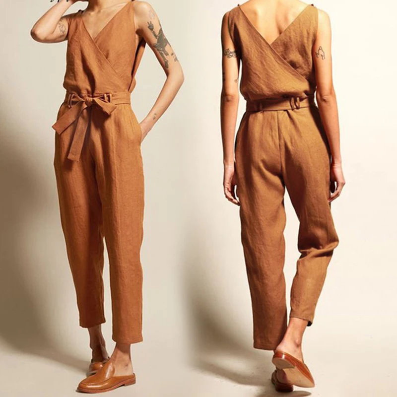 New spring summer jumpsuit women solid loose rompers body suit black sleeveless plus size jumpsuits women clothes belt overalls New spring summer jumpsuit women solid loose rompers body suit black sleeveless plus size jumpsuits women clothes belt overalls