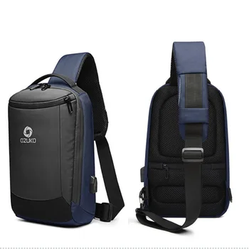 

Oxford Male Chest Back Pack Panelled Men Shoulder Bag Usb Charge Messenger Bags for Men Waterproof Crossbody Bags Solid Flaps