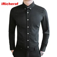 IRicheraf большой размера плюс 5XL 4XL мужская деловая Повседневная рубашка с длинными рукавами Классическая полосатая мужская деловая одежда рубашки белого и синего цвета