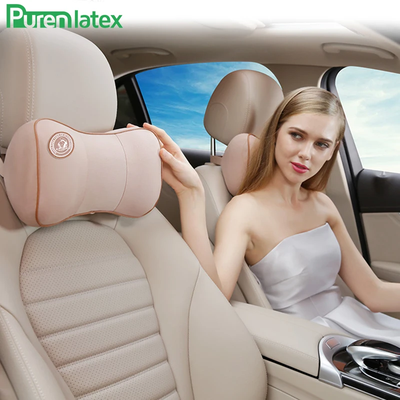 PurenLatex Автомобильная подушка, подушка из пены с эффектом памяти, авто подголовник, защита шеи, ортопедические подушки, 3D, для вождения, медленный отскок, подушка