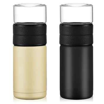 

2x 400Ml+200Ml Tea Partition Cup Glass Tea Strainer Mug Bottle Vacuum Flask Water Bottle Champagne & Black