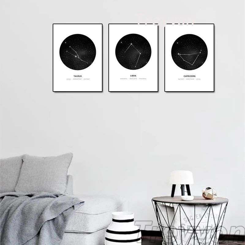Twelve Constellations Nursery Wall Art Canvas Painting Astrology Sign Black and White Posters for Room Office Decoration | Дом и сад