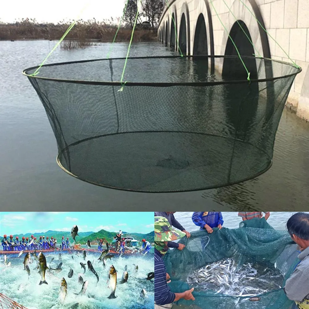 Foldable Drop Net Fishing Landing Prawn Bait Crab Shrimp Pier Harbour Pond Mesh YS-BUY