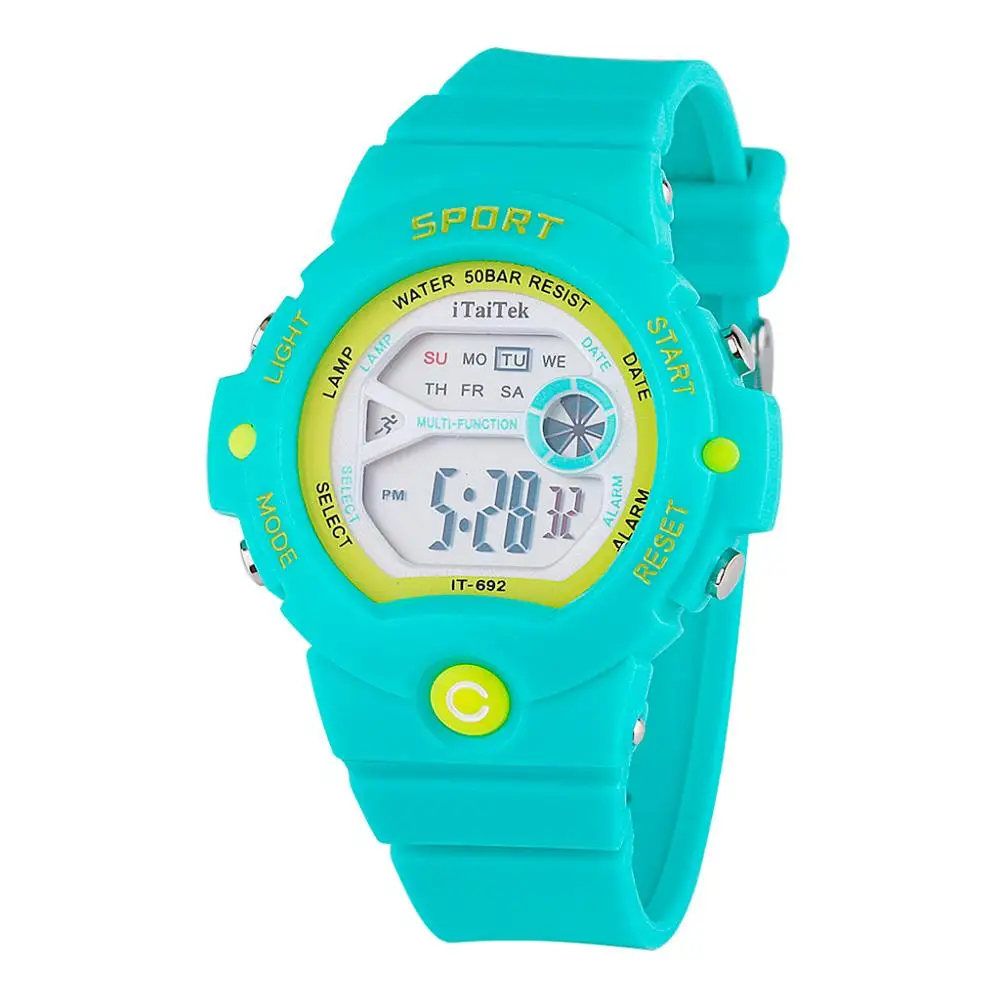 Itaitek Детские часы водонепроницаемые Детские Многофункциональные цифровые часы фосфоресцирующие высококачественные пластиковые наручные часы-браслет Q1 - Цвет: C