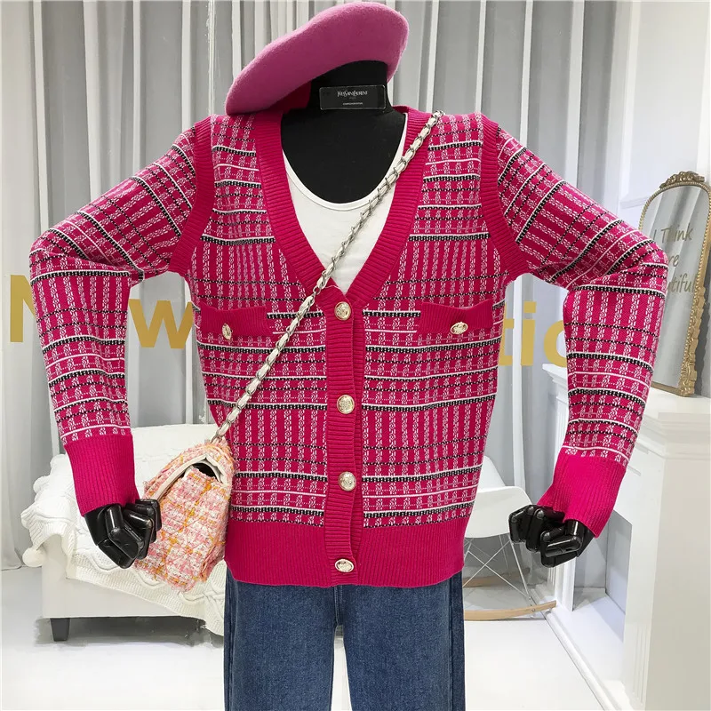 

V-Neck Women's Knitted Cardigans England Style Single Breasted Striped Womens New Arrival Sweaters Women Tops Winter