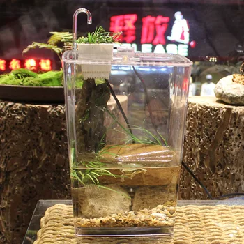 

Fish Tank Transparent Desktop Aquarium Small Filter Circulation LED Light Landscaping Plant Basket Home Decoration Case Box