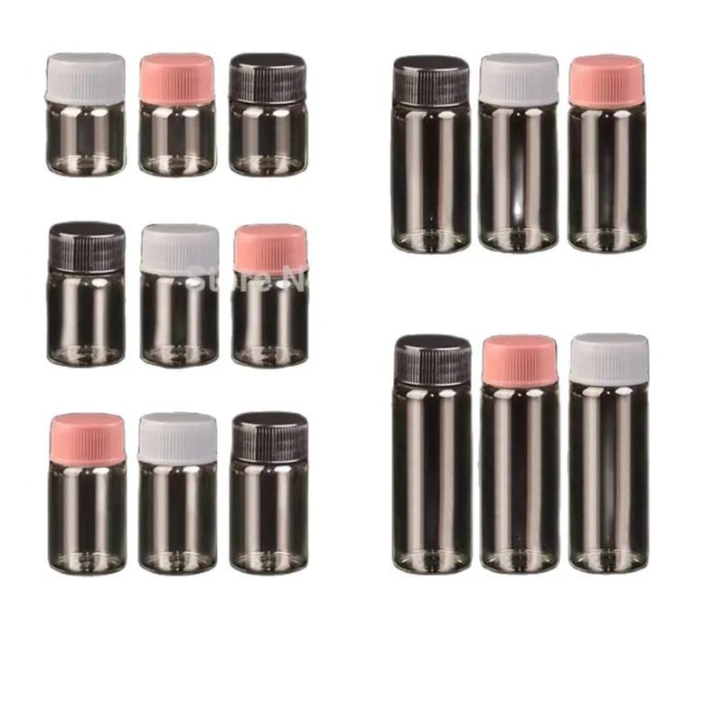 

50pcs D22mm Glass Bottle Test Tube Plastic Pink White Black Cap Essential Oil Vials Bottles Lab Supply Empty Packaging 5ML-14ML
