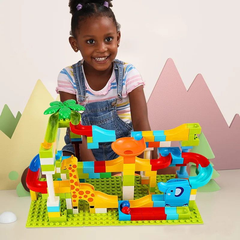 

Mother Rabbit New Products Jungle Adventures 143 Block Building Blocks Slide Large Particles Building Blocks DIY Flexible Slide