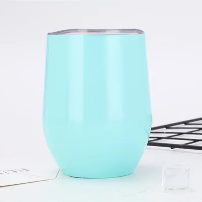 no handle sky blue 12 унций, кружка для яиц, стакан для вина, чашка для кофе, термос для воды, 18/8, нержавеющая сталь, изолированная, вакуумная, 2 стенки, стекло с/без ручки - Цвет: no handle sky blue