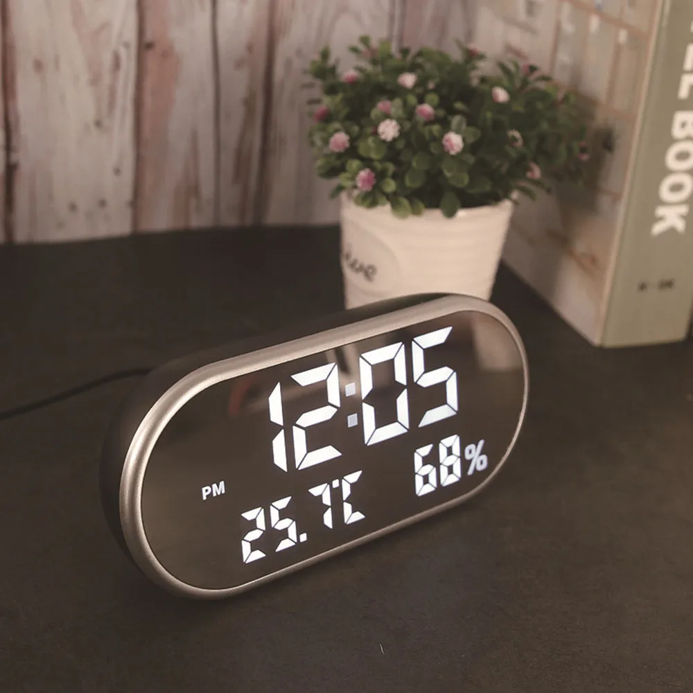 Температура Дисплей светодиодный процессор с Подсветка электронные часы настольные часы зеркало цифровой будильник часы с режимом включения по таймеру настольные часы