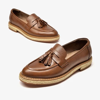 

Phenkang Women's Flats Oxford Shoes Woman Genuine Leather Slipon Sneakers Ladies Brogues Vintage Casual Shoes For Women Footwear