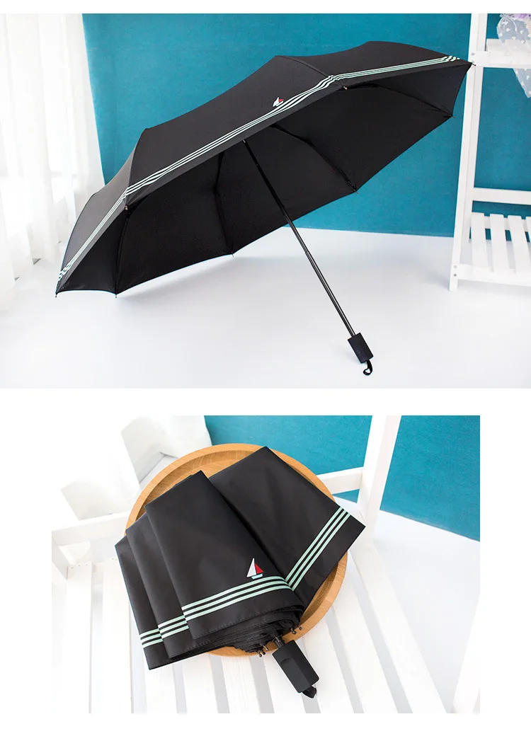 Трехслойный Зонт от дождя, женский, мужской, черное покрытие, солнцезащитный, ветрозащитный, складной зонтик, 8 ребер, парусник, мини-зонтик, детский подарок