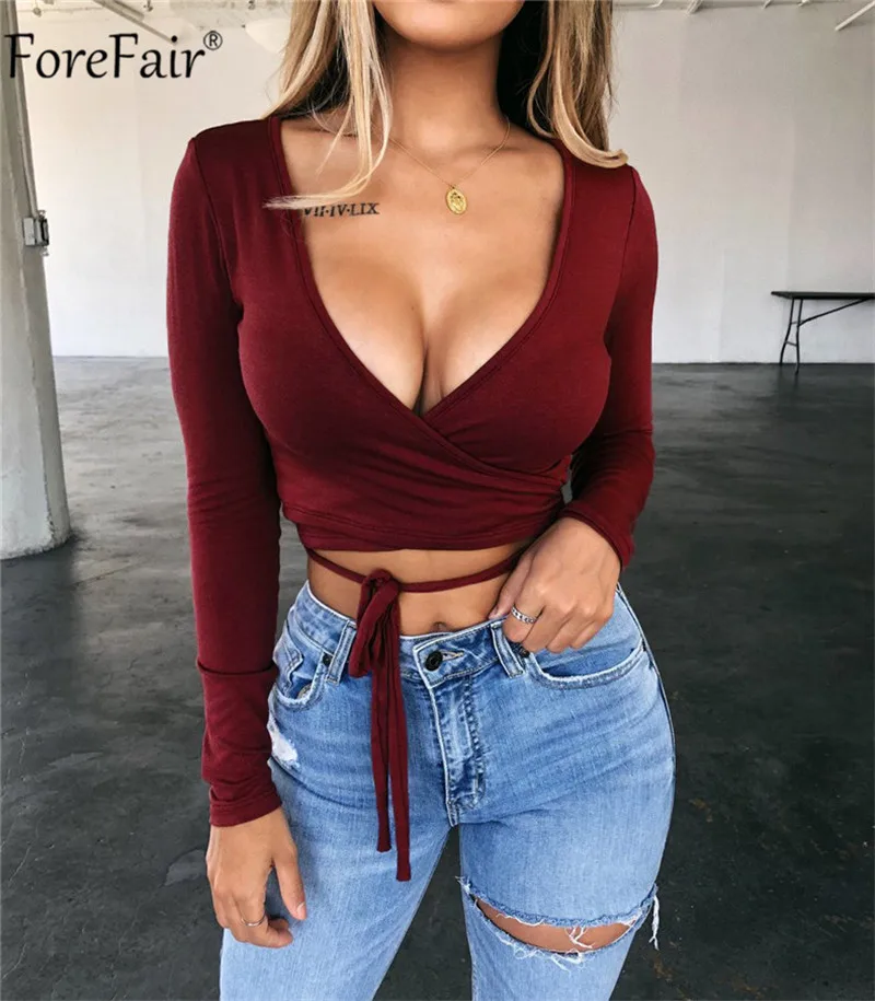 Forefair Sexy Long Sleeve Crop Top Woman  (10)