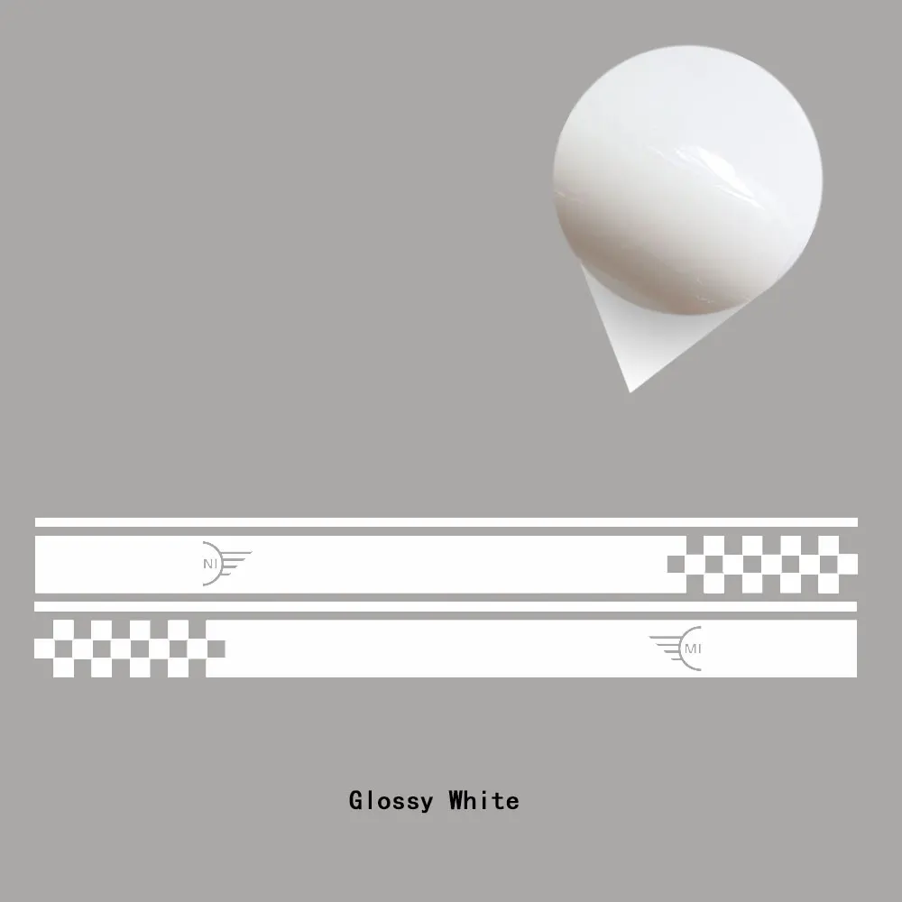 glossy white 2 шт., автомобильный стиль, мини логотип, автомобильная дверь, боковая полоска, юбка, наклейка на тело, графическая наклейка для MINI Cooper S R50 R52 R53 JCW, аксессуары - Название цвета: glossy white