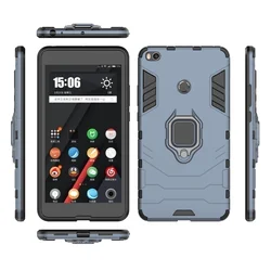 Shockproof Armor Phone Case with Ring Holder Stand and Back Cover for Xiaomi Mi MAX 2 (Navy Blue)