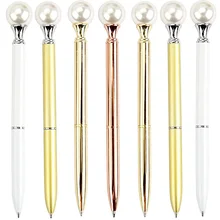 

10Pcs Fashion Girl Big Pearl Pen Candy Rollor Metal Ballpoint Business Office School Gift Stationery Supplies Rose Gold 11 Color