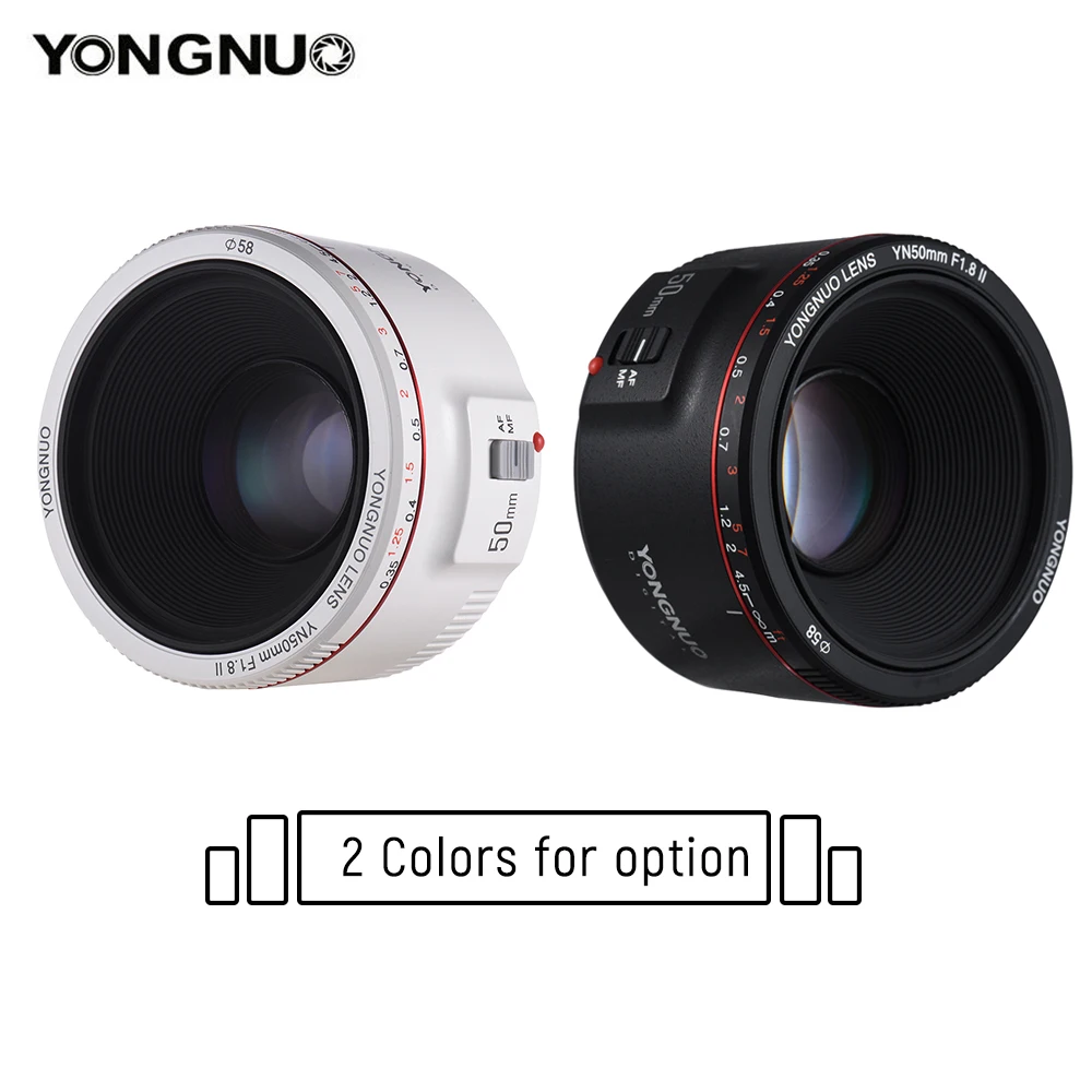 Светодиодная лампа для видеосъемки YONGNUO YN50mm F1.8 II Стандартный объектив с фиксированным фокусным расстоянием большой апертурой Автофокус 0,35 ближайший фокусное Длина для цифровой однообъективной зеркальной камеры Canon EOS 5DII 5diii 5DS 5DSR