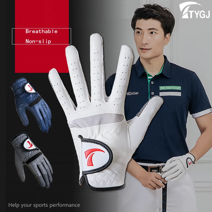 Luvas de Golfe Respirável tipo Antiderrapante Ttygj Masculino Genuíno Respirável Couro Luva Estiramento Lycra Mão Esquerda Único Alta Qualidade
