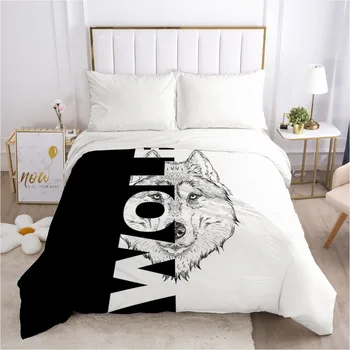 

1PCS 3D Duvet Cover with Zipper Comforter/Quilt/Blanket Cover 240x220 240x220 3D Nordic Bedding Black and white wolf