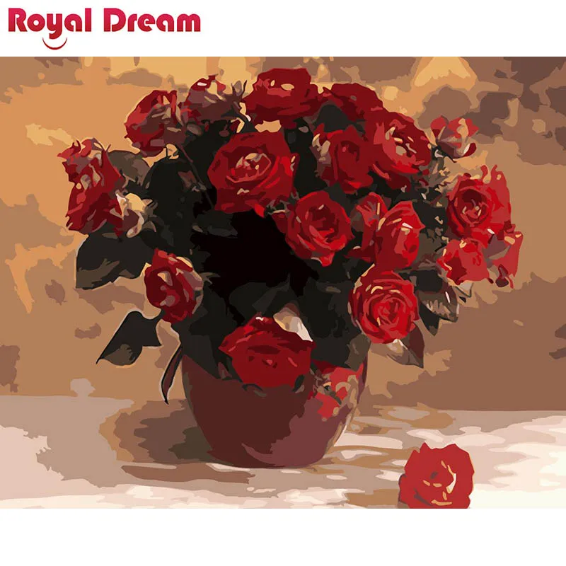 

Red roses DIY Painting By Numbers Kits Coloring Paint By Numbers Modern Wall Art Picture Gift