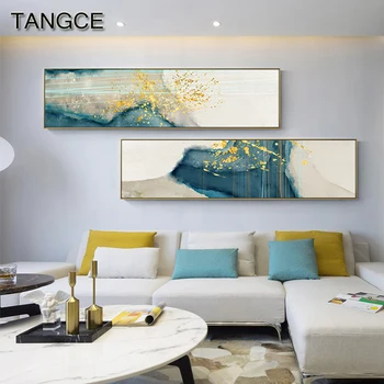

Abstract Dark Green Blue Painting Big Posters and Prints Gold Wall Poster Picture for Living Room Bedroom Modern Canvas Wall Art