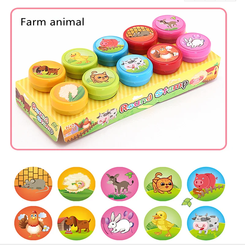 

Round Multicolor 10 Pcs Cute Panda Child DIY Scrapbook Album decoration Kids Stamp Cartoon Rubber Stamps Scrapbooking Reward Toy