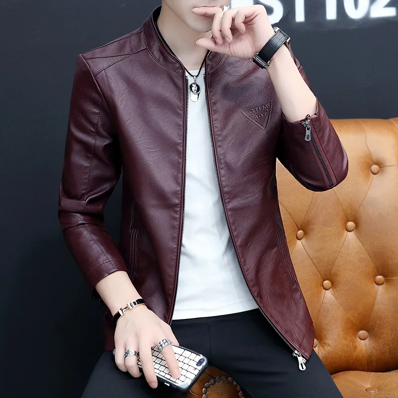 

Direct Supply 2018 New Style Autumn MEN'S Leather Coat Slim Fit PU Leather Jacket Trend Locomotive Youth Washed Leather
