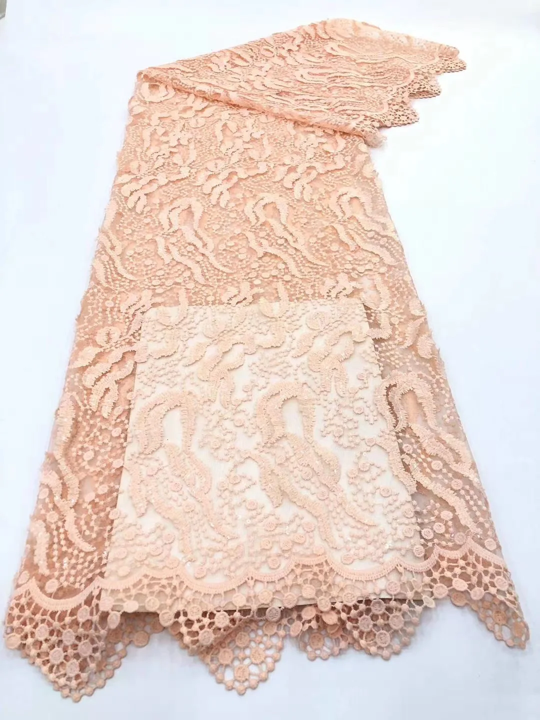 

African Sequined Lace Fabric Nigeria Lace Fabric 2021 African Sequined Lace Fabric, Suitable For Banquet Dress FJ4273