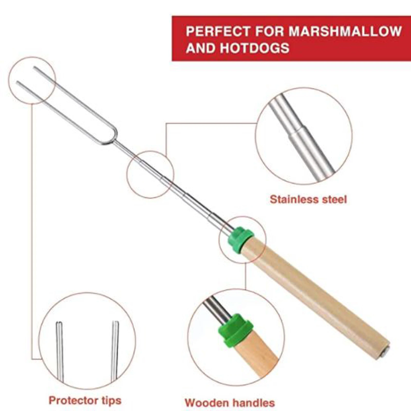 8pcs Barbecue Fork Set with Storage Bag Telescopic Marshmallow Sausages Hot Dogs Vegetables Roasting Sticks Accessory