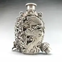 OLD CHINESE TIBETAN SILVER SNUFF BOTTLE HANDMADE HOLLOW EAGLE Parrot sachet 2
