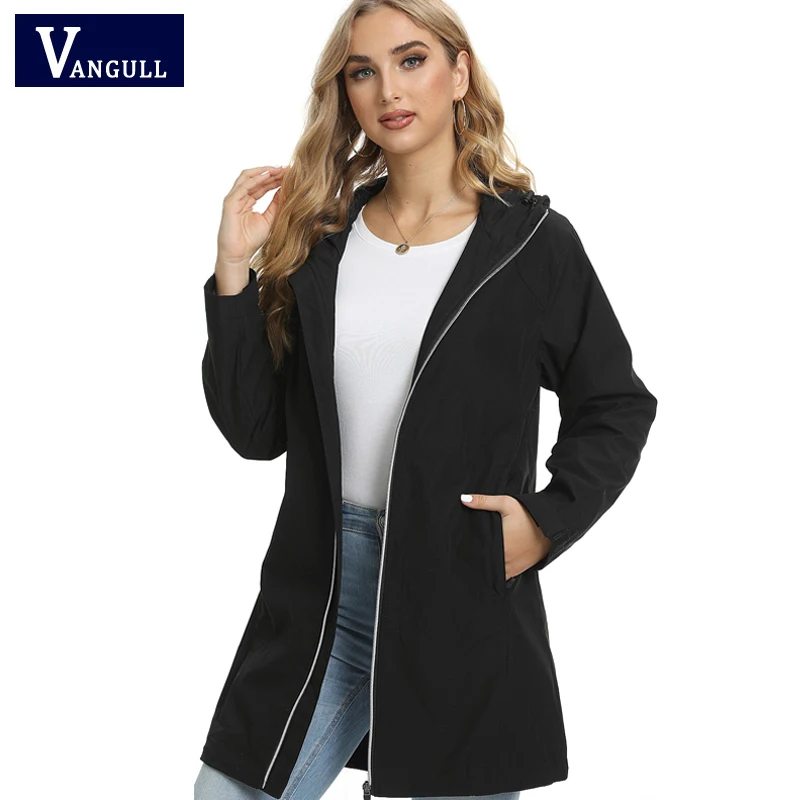 

Vangull Black Loose Women Windbreaker Jacket Long Sleeve Fashion Hooded Jackets 2021 Autumn New Waterproof Ladies Jacket Coat