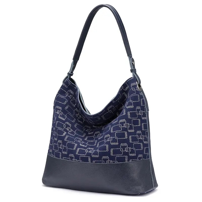 REALER женские сумки из натуральной кожи сумки для женщин Большая Сумка hobos Лоскутная сумка на плечо Женская мода - Цвет: Синий
